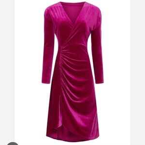 Atlein Pink Fushia Velvet Ruched Dress Small S